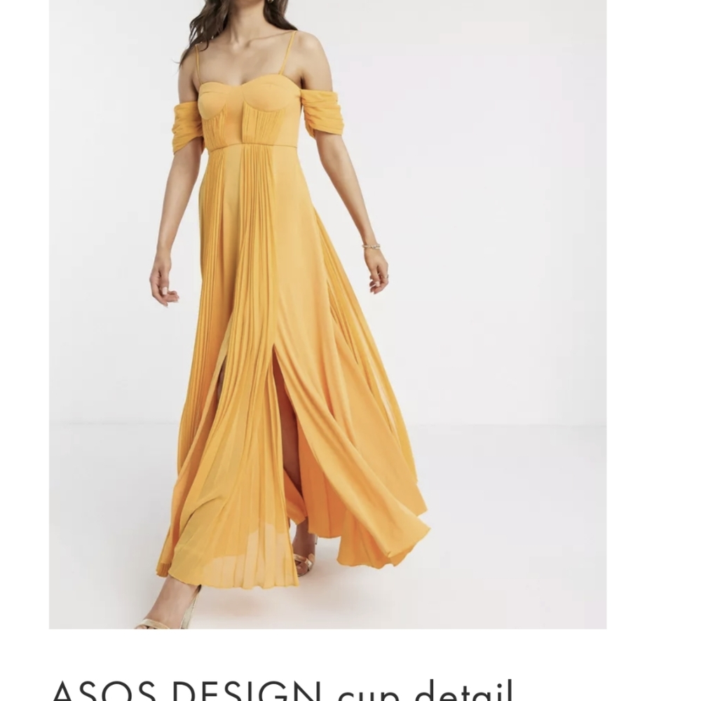 Golden yellow dress Asos dress, heavy fabric pleats in the front, corset style